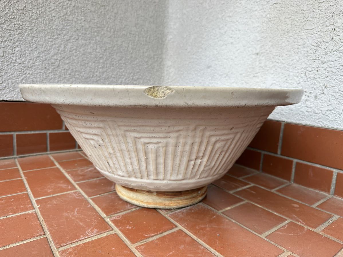 [KA133] white porcelain large bowl water pot water lily pot fishbowl gardening garden plant pot ornament interior old tool pot antique 