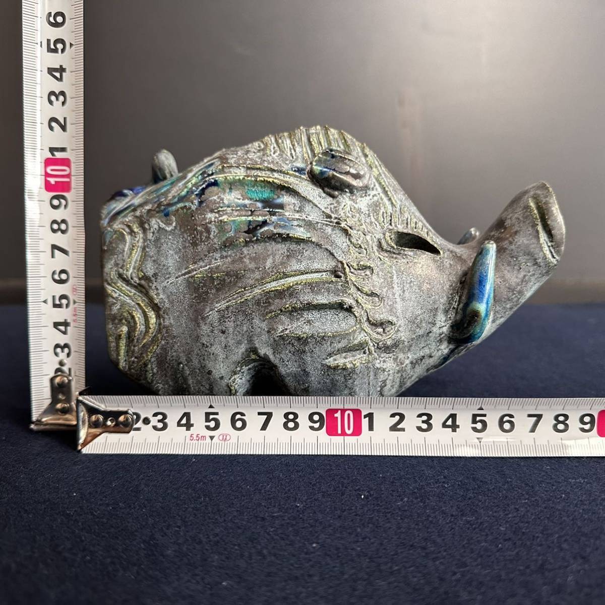 [SX703] 作家物 青銅釉 亥 猪 干支置物 十二支 高さ約12.5cm 開運 縁起物 オブジェ インテリア 美術陶芸の画像9