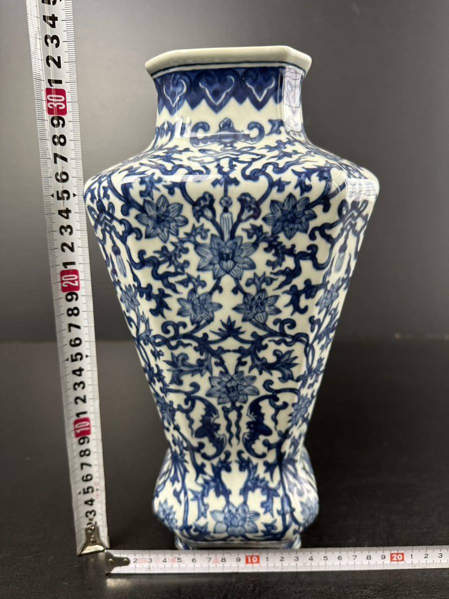 [KA217] 中国 美術 花瓶 染付 古玩 花入 茶道具_画像10