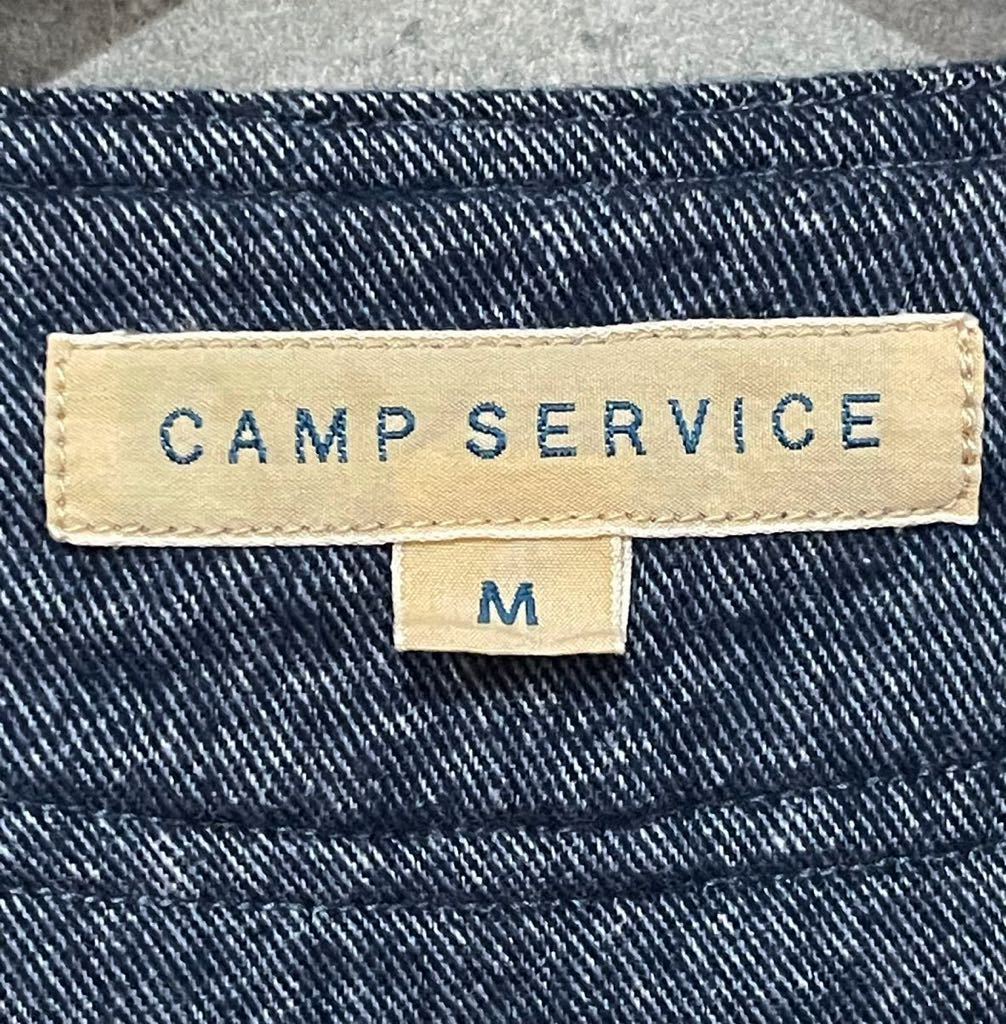 人気！ 日本製 CAMP SERVICE キャンプサービス 長袖 ノーカラーシャツ デニム風 ネイビー Mサイズ メンズ アウトドア ウェア 新規×の画像4