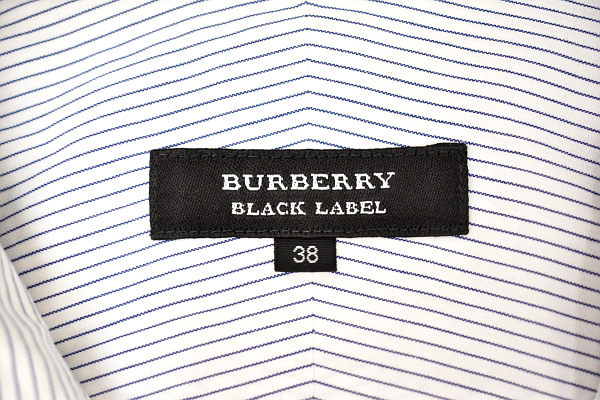 Y-6760★送料無料★BURBERRY BLACK LABEL バーバリー ブラックレーベル★正規品 ブルーストライプ ホースロゴ刺繍 長袖 ドレスシャツ 38_画像6