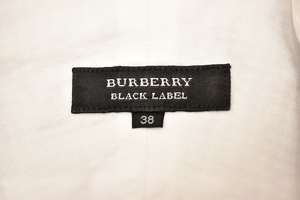 Y-6777★送料無料★美品★BURBERRY BLACK LABEL バーバリー ブラック★正規品 白シャドーチェック織り生地 ロゴ刺繍 長袖 ドレス シャツ 38_画像7