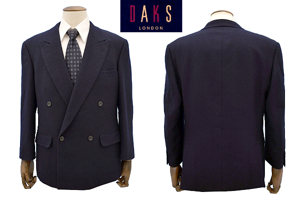 L-2128★送料無料★美品★DAKS LONDON ダックス ロンドン★秋冬 圧縮ウール 日本製 ネイビー紺ブレザー ダブル テーラードジャケット 94AB4_画像1