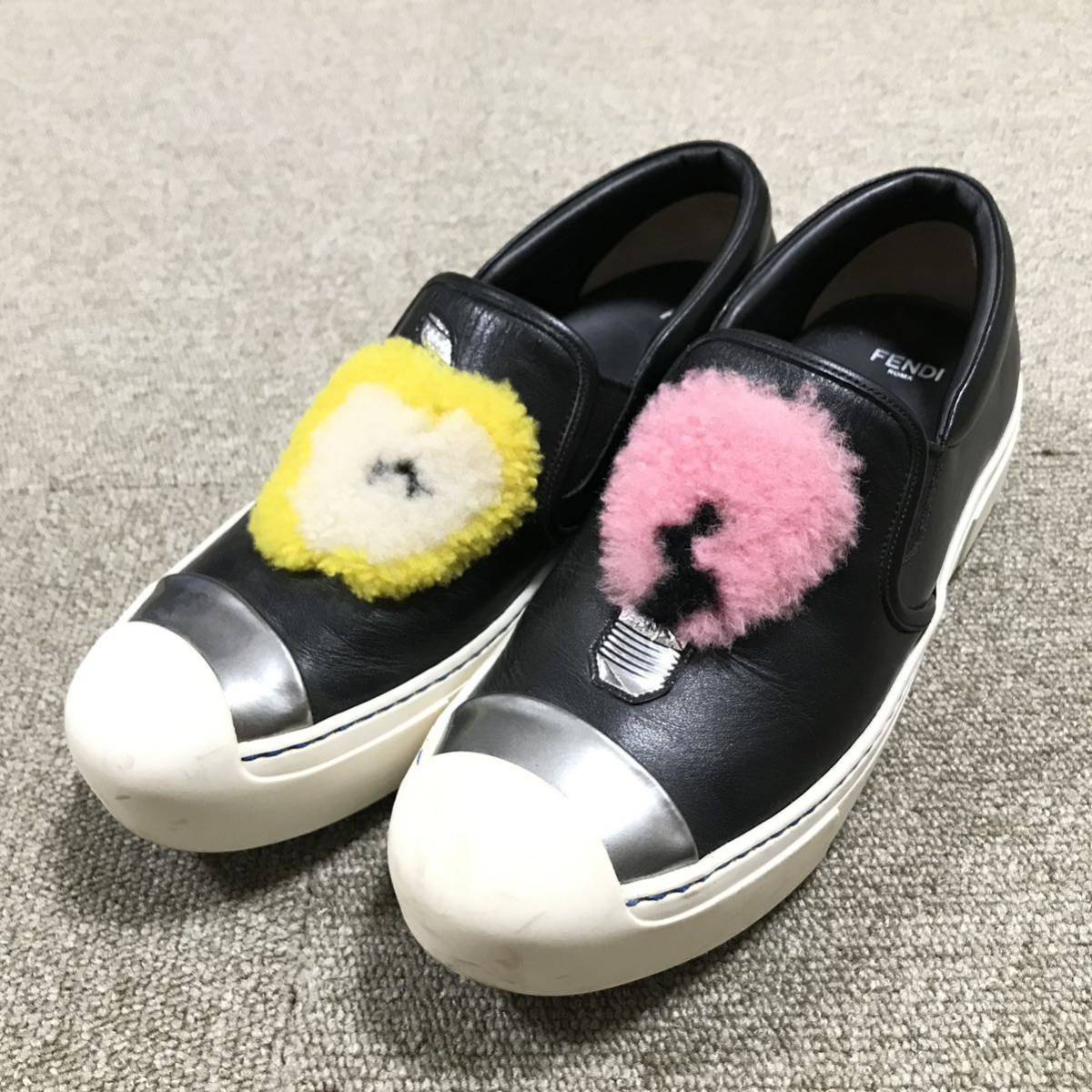 【フェンディ】本物 FENDI 靴 23cm スリッポン スニーカー カジュアルシューズ 本革 レザー 女性用 レディース イタリア製 保存袋 36 箱有_画像2