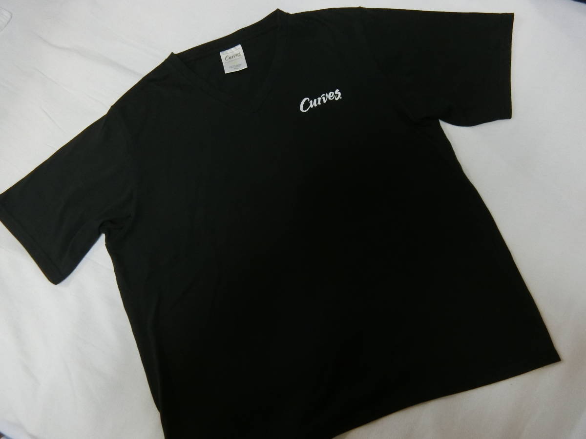 CURVES カーブス レディース ロゴ入り Vネック 半袖Tシャツ LA ブラック_画像1