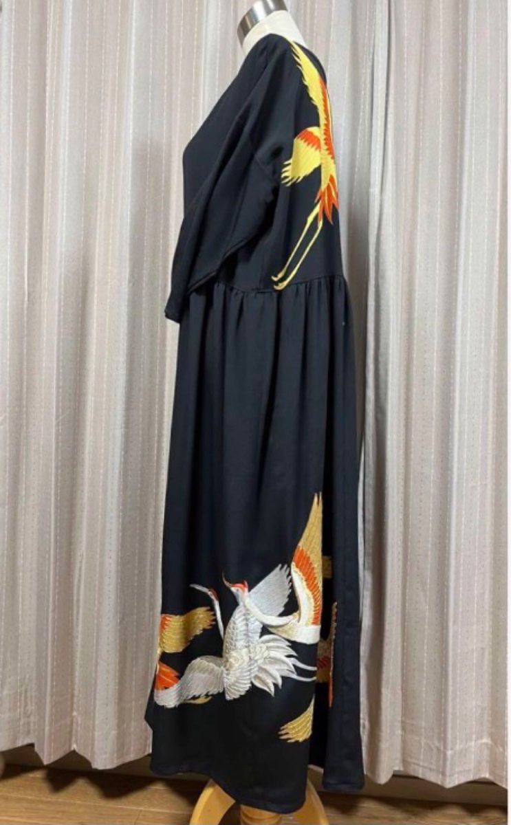 着物リメイク ロング ワンピース 黒留袖 ハンドメイド 古布｜Yahoo 