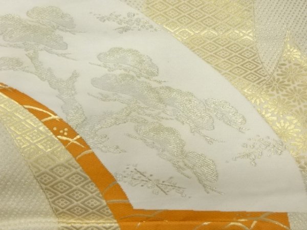 ys6786260; 地紙に松・古典柄模様織出し袋帯（材料）【アンティーク】【着】_画像3