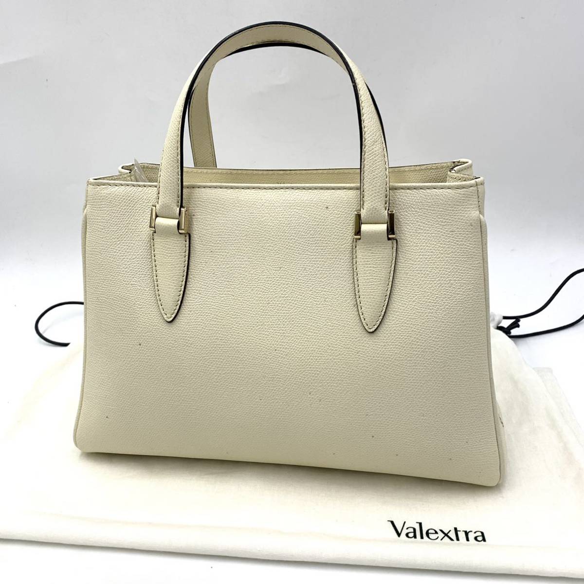 ☆ 至高の一品 'イタリア製' Valextra ヴァレクストラ N 377742 本革 レザー ハンドバッグ 手提げ トートバッグ アイボリー 高級婦人鞄