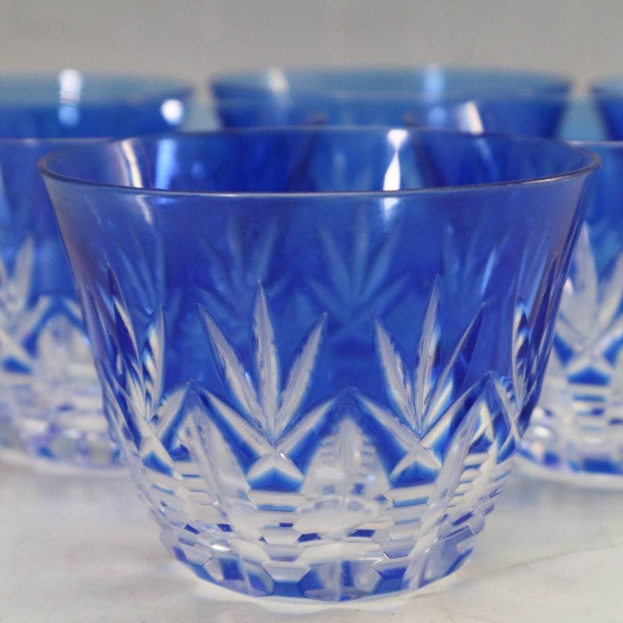 HOYA クリスタルガラス 青色被せ 冷茶グラス7客セット ◆715f11_画像2