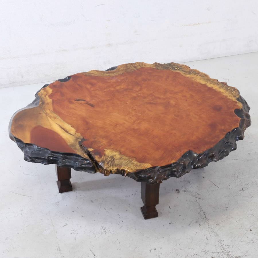 ☆銘木!花梨無垢 瘤杢 葡萄杢 一枚板座卓 88×74×31cm☆天然木 輪切り