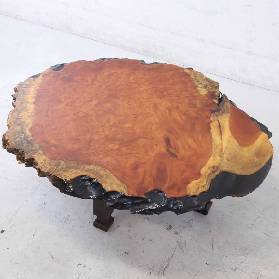 ☆銘木!花梨無垢 瘤杢 葡萄杢 一枚板座卓 88×74×31cm☆天然木 輪切り