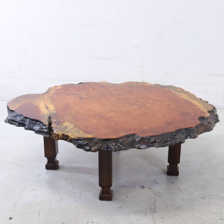 ☆銘木!花梨無垢 瘤杢 葡萄杢 一枚板座卓 88×74×31cm☆天然木 輪切り