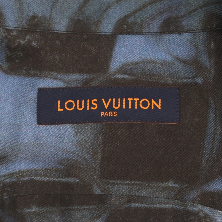 美品 ルイヴィトン 21AW ソルトプリント 総柄シルクシャツ メンズ 青系 黒 M ダミエ 長袖 LOUIS VUITTON_画像6