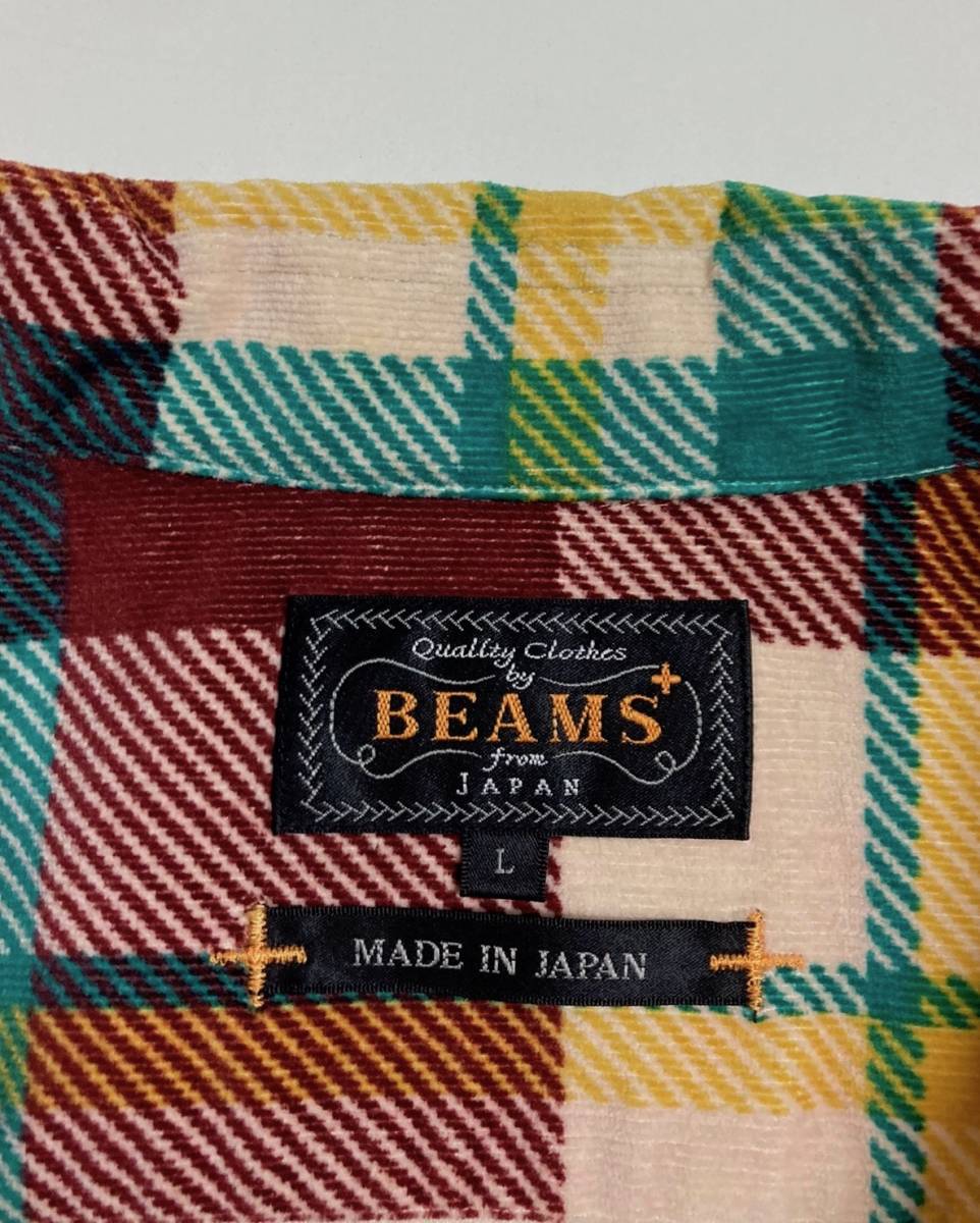 BEAMS＋ 日本製 L コーデュロイ プリントチェック オープンカラーシャツ 長袖 BEAMS PLUS ビームスプラス_画像3