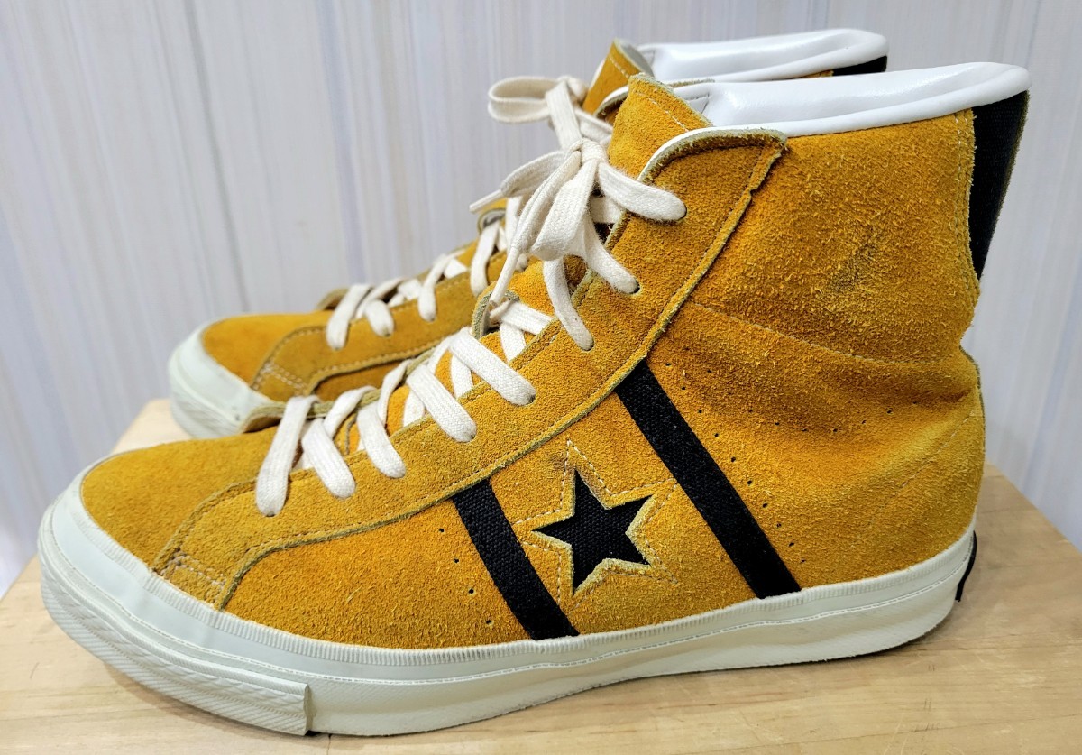 良好 ～00s 日本製 converse jackstar hi suede US7 25.5cm マスタード ブラック ジャックスター スエード カラシ 黒 MADE IN JAPANの画像1