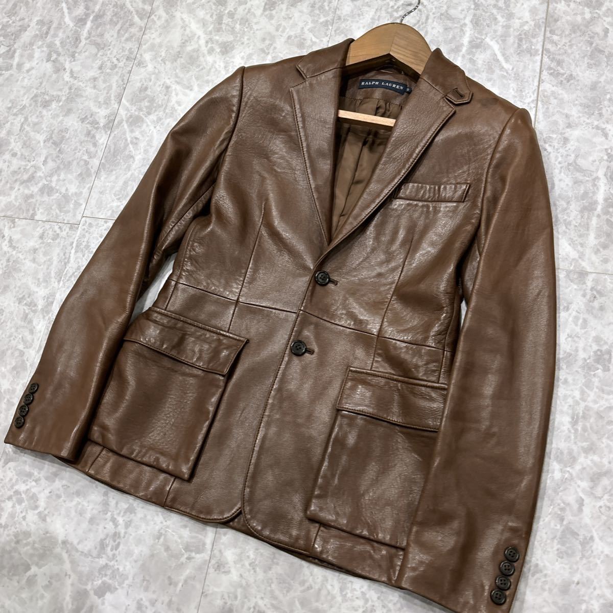 TT1 ＊ 国内正規品 '極上LEATHER使用' RALPH LAUREN ラルフローレン 本革 羊革 ラムレザー テーラードジャケット size9 レディース 婦人服_画像1