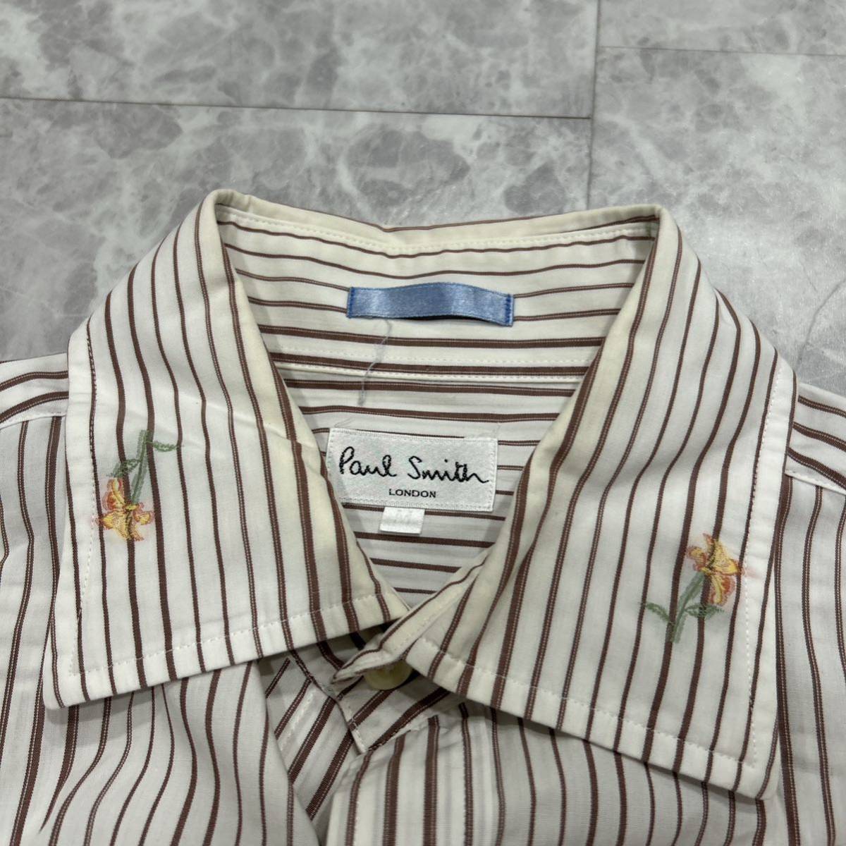 GG @ 日本製 '洗礼されたデザイン'『Paul Smith LONDON ポールスミス』 長袖 COTTON 総柄 ストライプ柄 ボタンシャツ M トップス 古着 _画像7