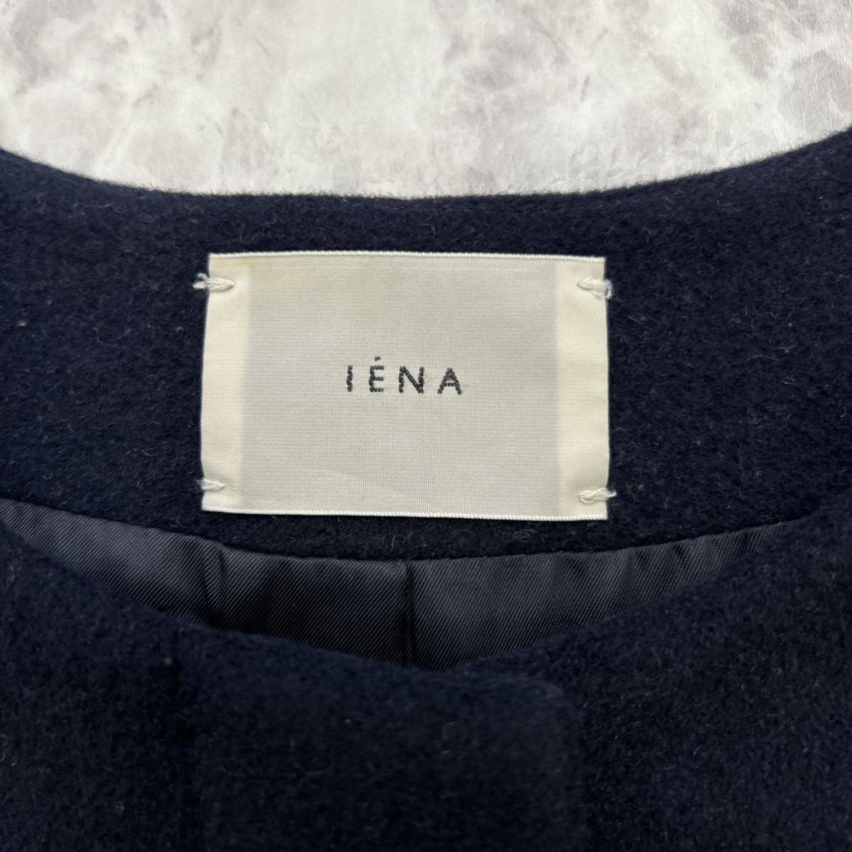 U @ 15AW 日本製 '着心地抜群'『IENA イエナ』 高品質 アンゴラ WOOL 比翼 ひざ丈 ノーカラー コート size38 レディース 婦人服 アウター_画像5