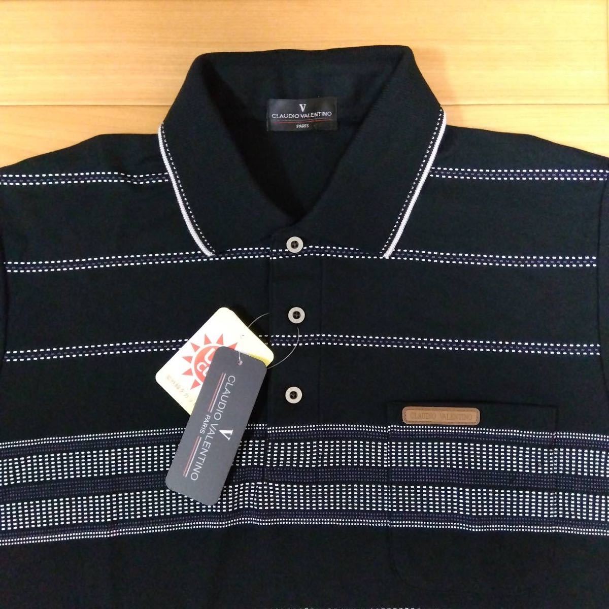 M クラウディオヴァレンチノ 新品 半袖ポロシャツ　黒97304 メンズ 紳士 アウトドア スポーツ ゴルフウェア golf クラウディオバレンチノ