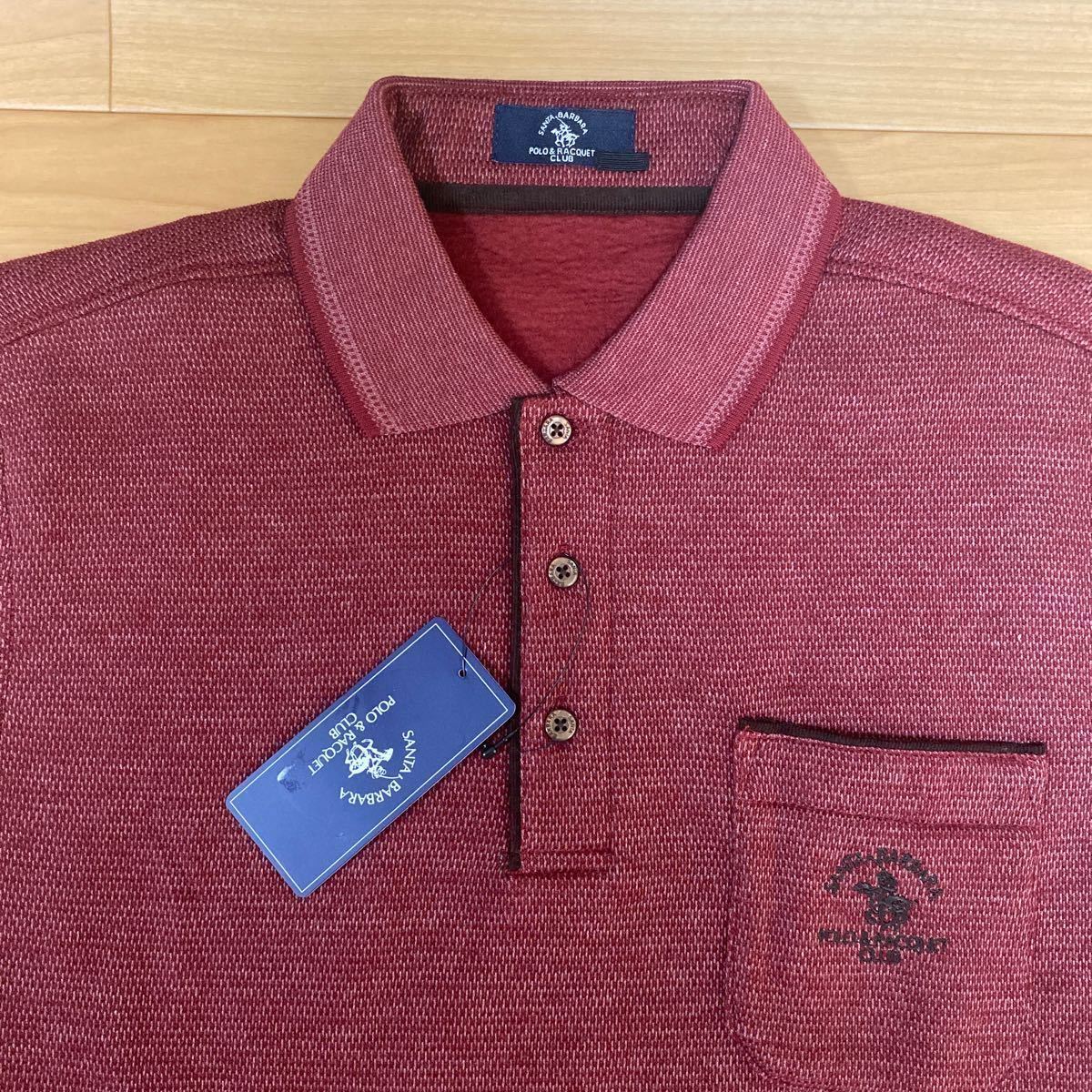 LL ②サンタバーバラポロラケットクラブ 新品あったか 長袖ポロシャツ 襟付きシャツ 赤 メンズ紳士 アウトドア スポーツ ゴルフウェア golf