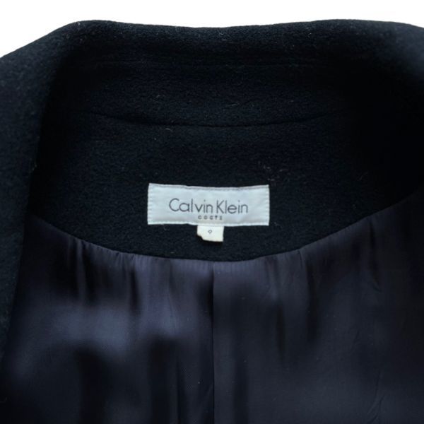 国内正規 Calvin Klein coats カルバンクライン 4釦 ロング丈 ウール チェスター コート キュプラ アウター ジャケット 9 ブラック 黒_画像4