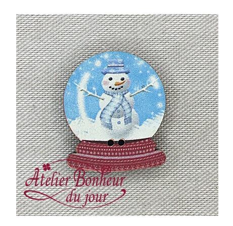 スノードーム ・ 雪だるま フランス 製 木製ボタン アトリエ ボヌール ドゥ ジュール クリスマス 小物 雑貨 パタミン ボタン ハンドメイド_画像3