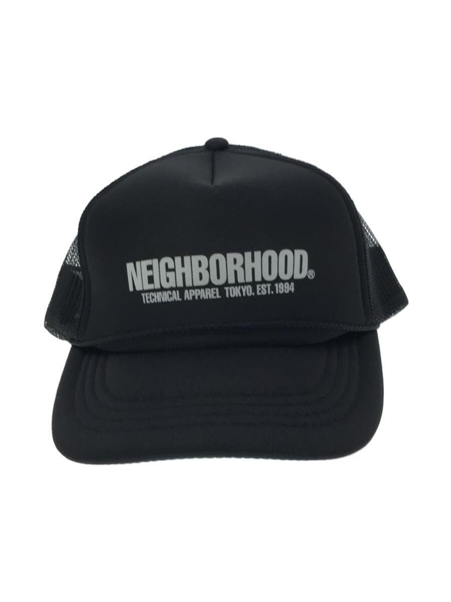 NEIGHBORHOOD◆LOGO PRINT MESH CAP/キャップ/FREE/ポリエステル/ブラック/プリント/メンズ
