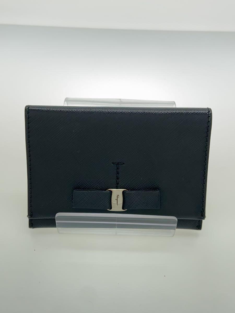 Salvatore Ferragamo◆カードケース/レザー/BLK/無地/レディース/IK-22B560