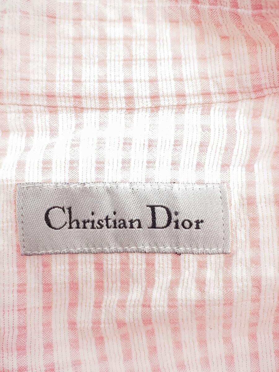 Christian Dior◆半袖シャツ/L/コットン/ピンク/チェック/パジャマシャツ/バンドカラー/SB224_画像3