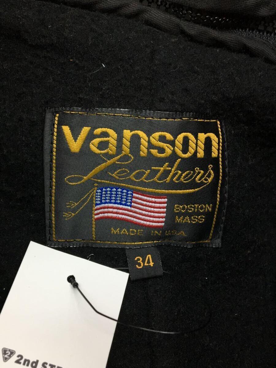 VANSON◆レザージャケット・ブルゾン/34/レザー/BLK/無地/USA製_画像3