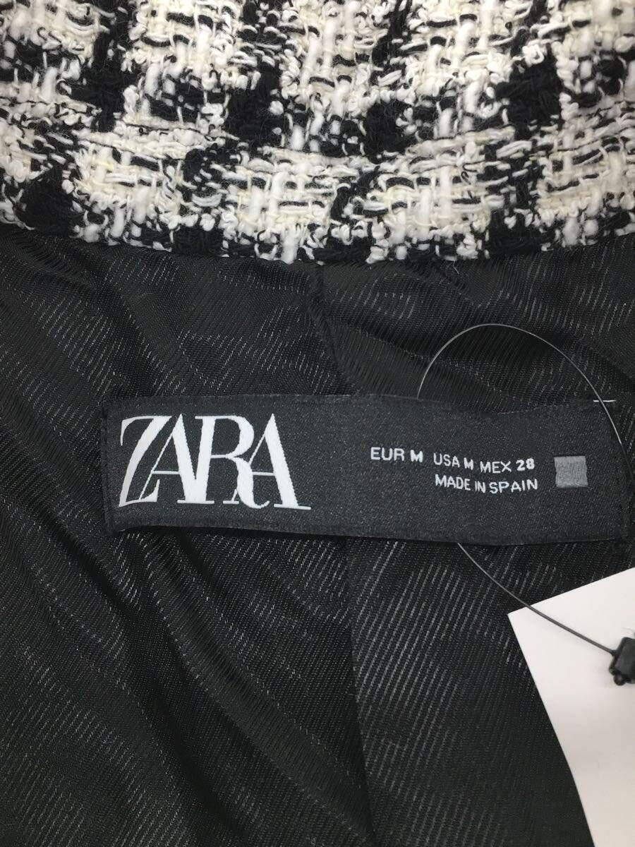 ZARA◆テーラードジャケット/M/コットン/WHT/チェック_画像3