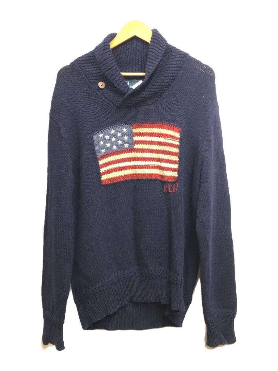 POLO RALPH LAUREN◆星条旗/ショールカラー/セーター(厚手)/L/リネン/NVY