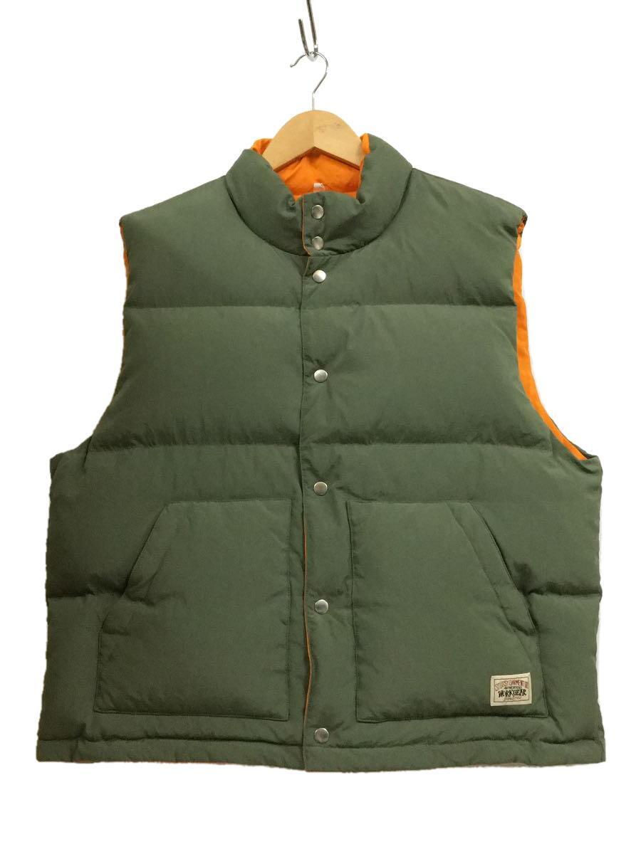 STUSSY◆22AW/REVERSIBLE DOWN WORKGEAR VEST/ダウンベスト/L/ナイロン/GRN_画像1