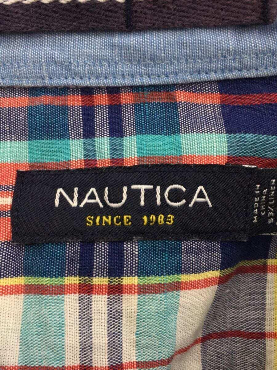 NAUTICA◆半袖シャツ/XXL/リネン/BLU/チェック/NMW48720S_画像3