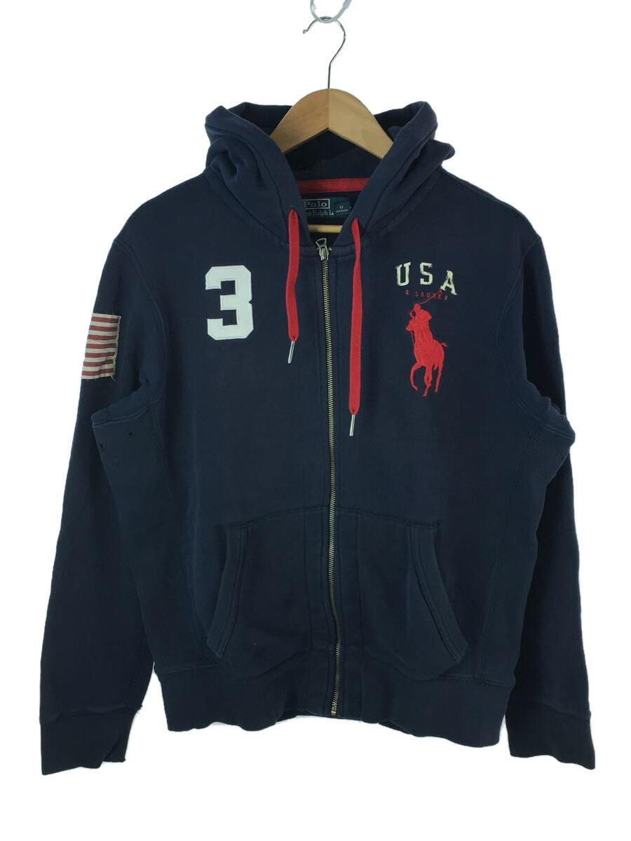 POLO RALPH LAUREN◆ジップパーカー/L/コットン/ネイビー/0436134/ポロラルフローレン_画像1