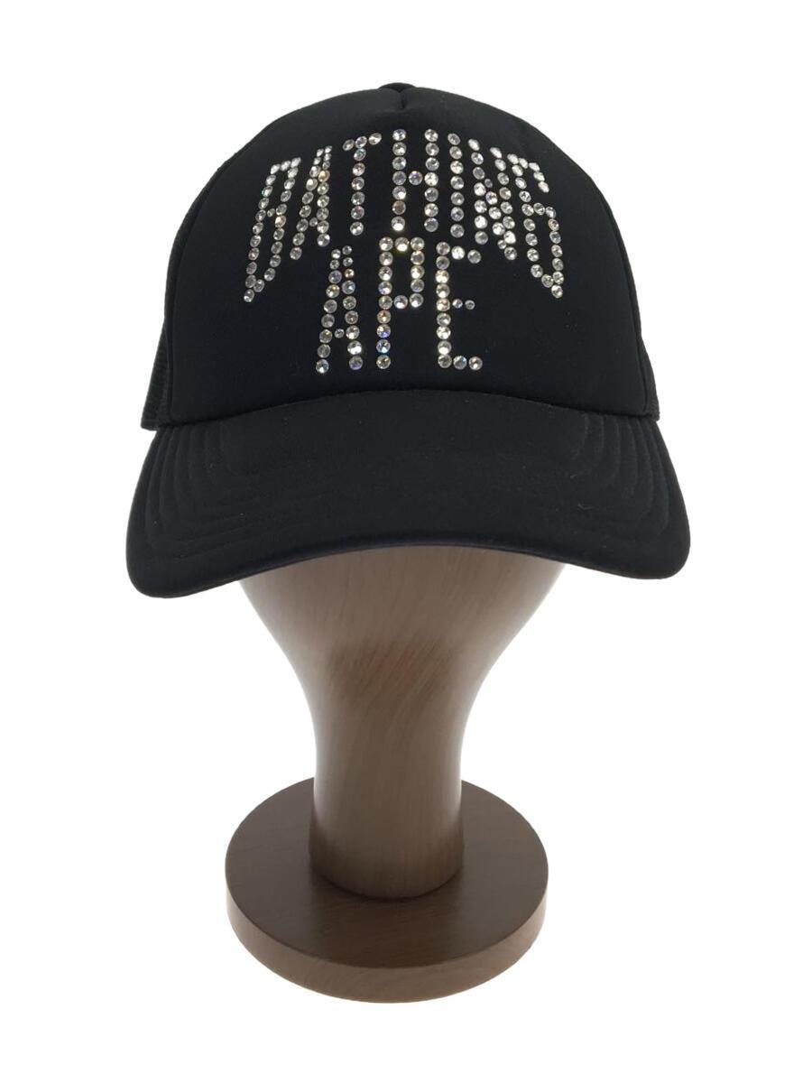 A BATHING APE◆swarovski trucker hat cap/FREE/ポリエステル/ブラック