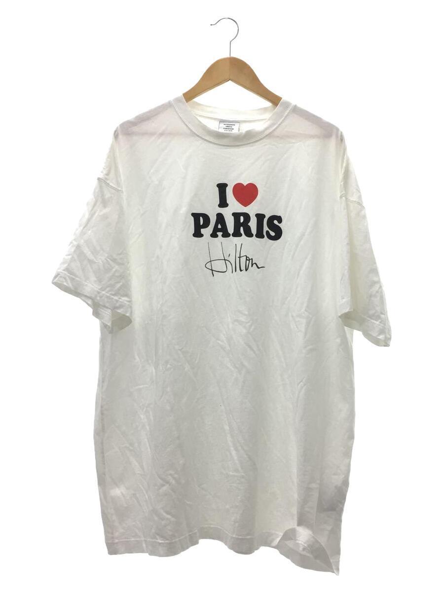 VETEMENTS◆Tシャツ/S/コットン/WHT/総柄/SS20TR248/20ss I Love Paris Tee_画像1