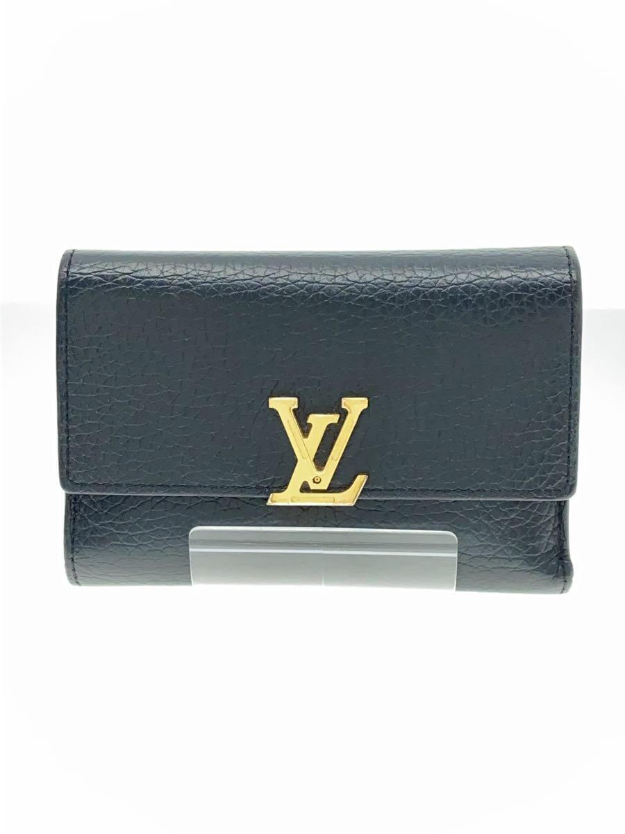 LOUIS VUITTON◆ポルト・フォイユ・カプシーヌ・コンパクト_パルナセア_BLK/牛革/BLK/レディース