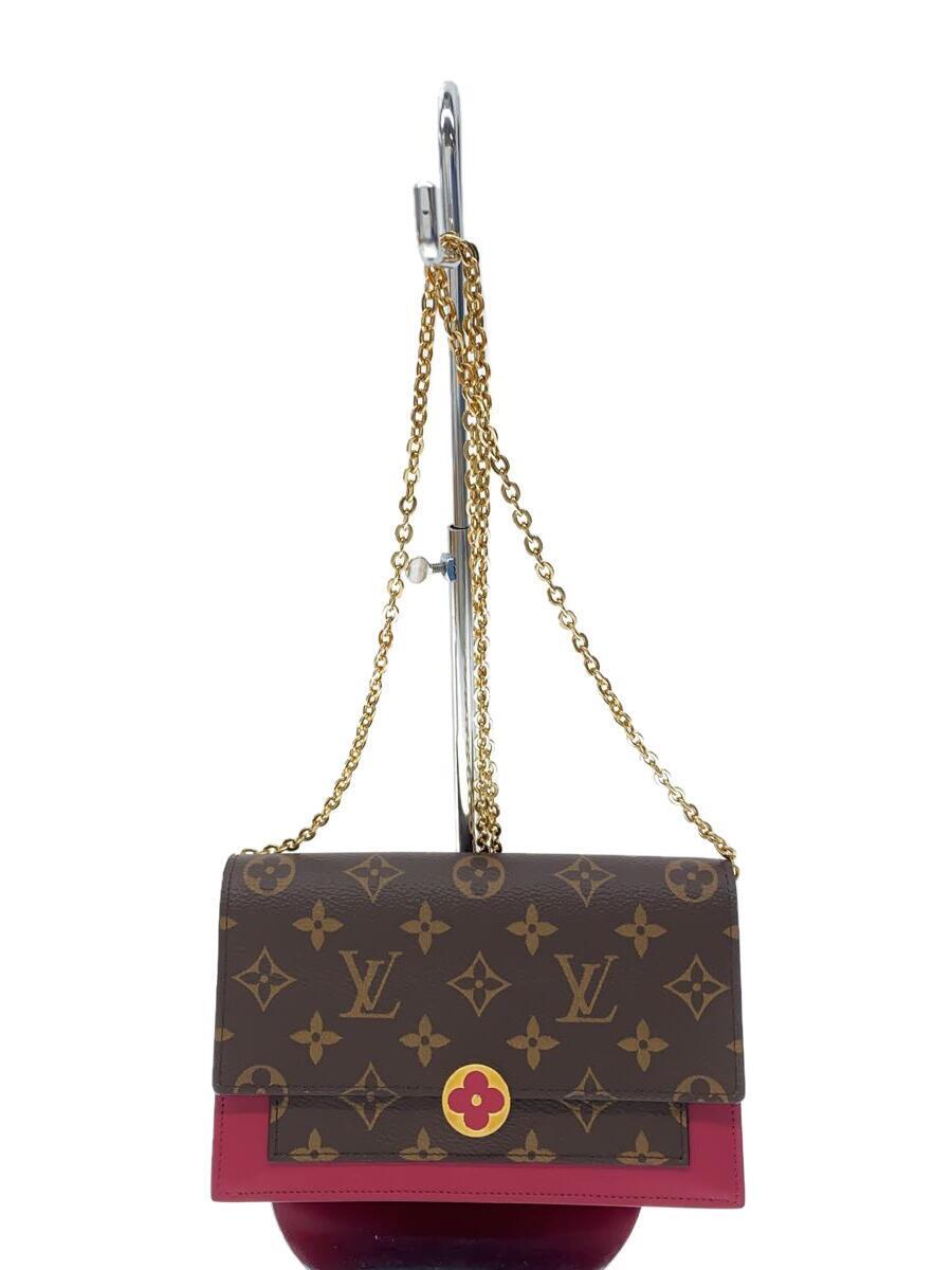 LOUIS VUITTON◆ポルト・フォイユ・フロール・チェーン_モノグラム・キャンバス_BRW_リドヴァン/レザー/RED/レディー