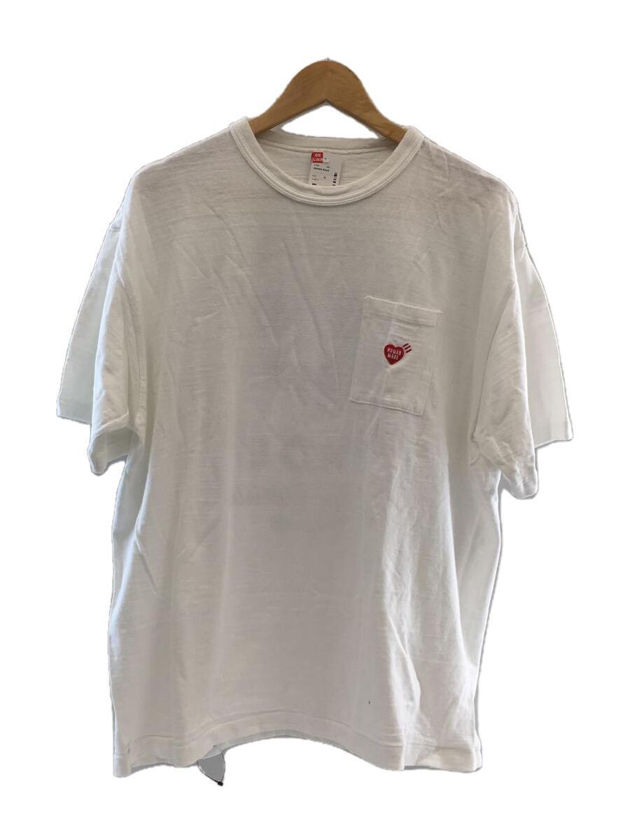 HUMAN MADE◆Pocket T-shirt #3/ハートロゴ刺繍/バックプリント/Tシャツ/2L/コットン/ホワイト
