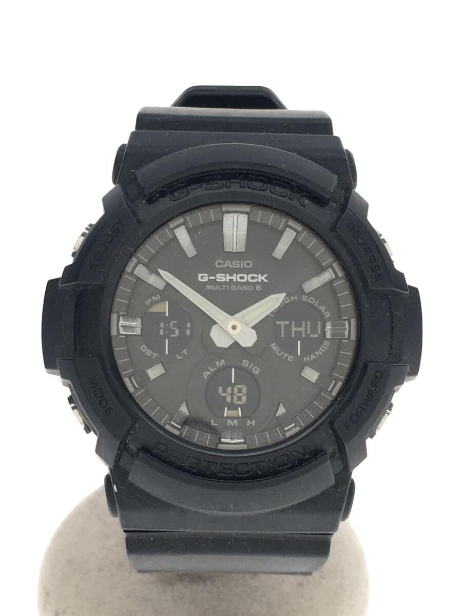 CASIO◆ソーラー腕時計・G-SHOCK/デジアナ/ラバー/BLK/BLK/SS