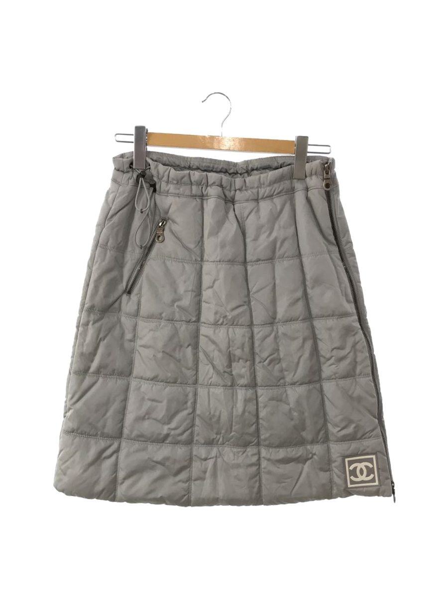 CHANEL◆00AW/2000年モデル/キルティングパフィースカート/40/AG657/グレー/ココマーク/スカート/