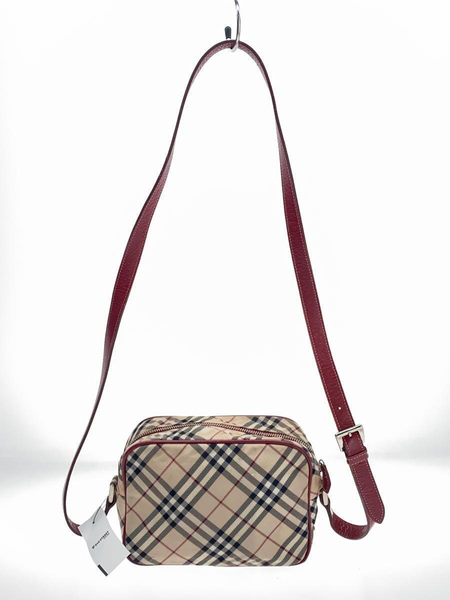 BURBERRY LONDON◆ショルダーバッグ/フラップポケット/キャンバス×レザー/ベージュ/ボルドー/ZAE73-930_画像3