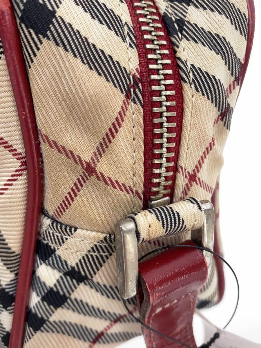 BURBERRY LONDON◆ショルダーバッグ/フラップポケット/キャンバス×レザー/ベージュ/ボルドー/ZAE73-930_画像8