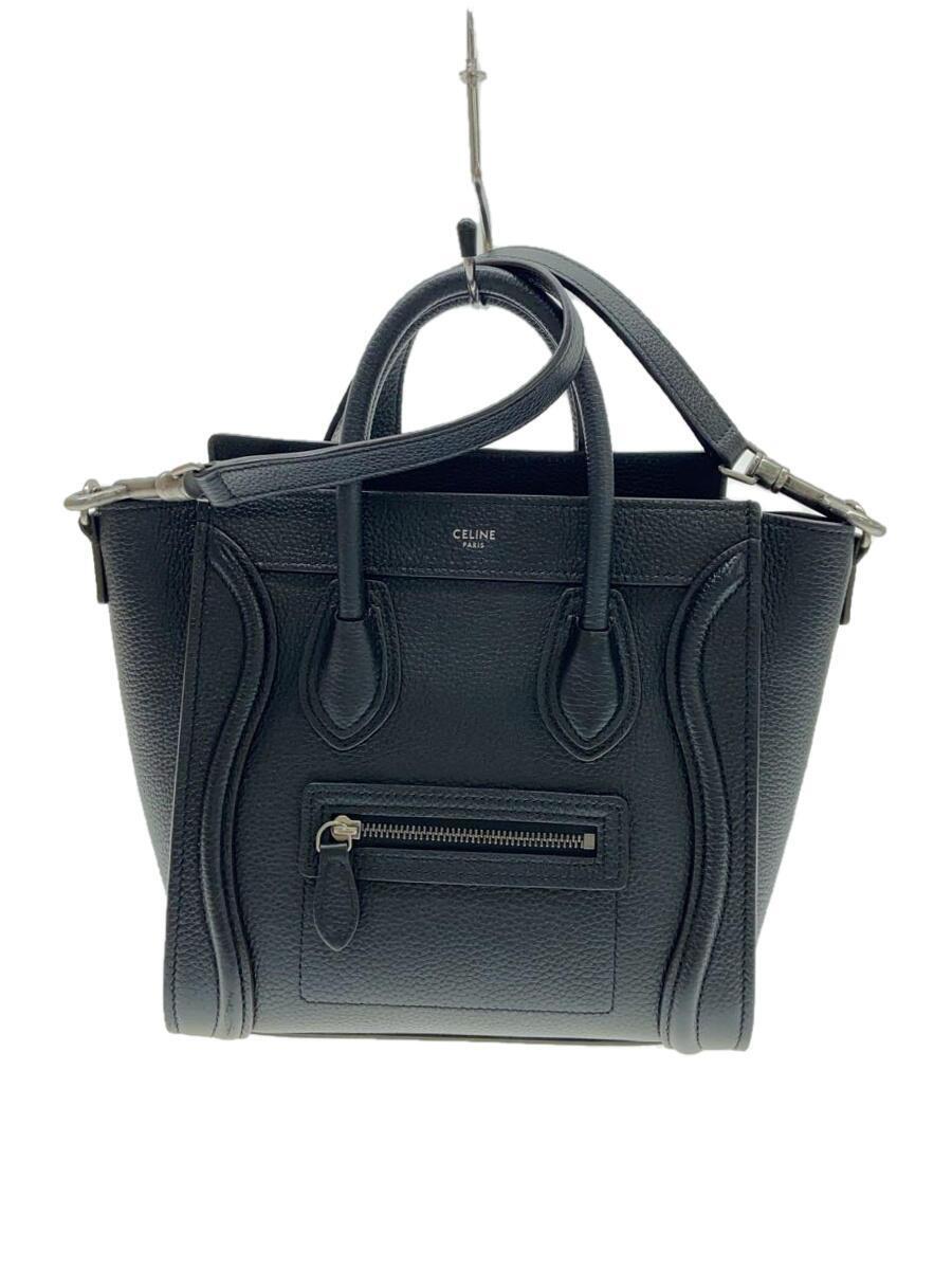 CELINE◆ラゲージナノショッパー/背面擦れ有/ハンドバッグ/レザー/BLK_画像1