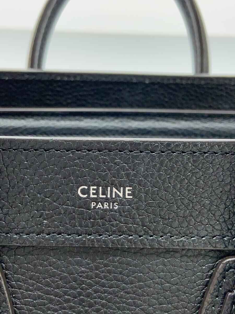 CELINE◆ラゲージナノショッパー/背面擦れ有/ハンドバッグ/レザー/BLK_画像5