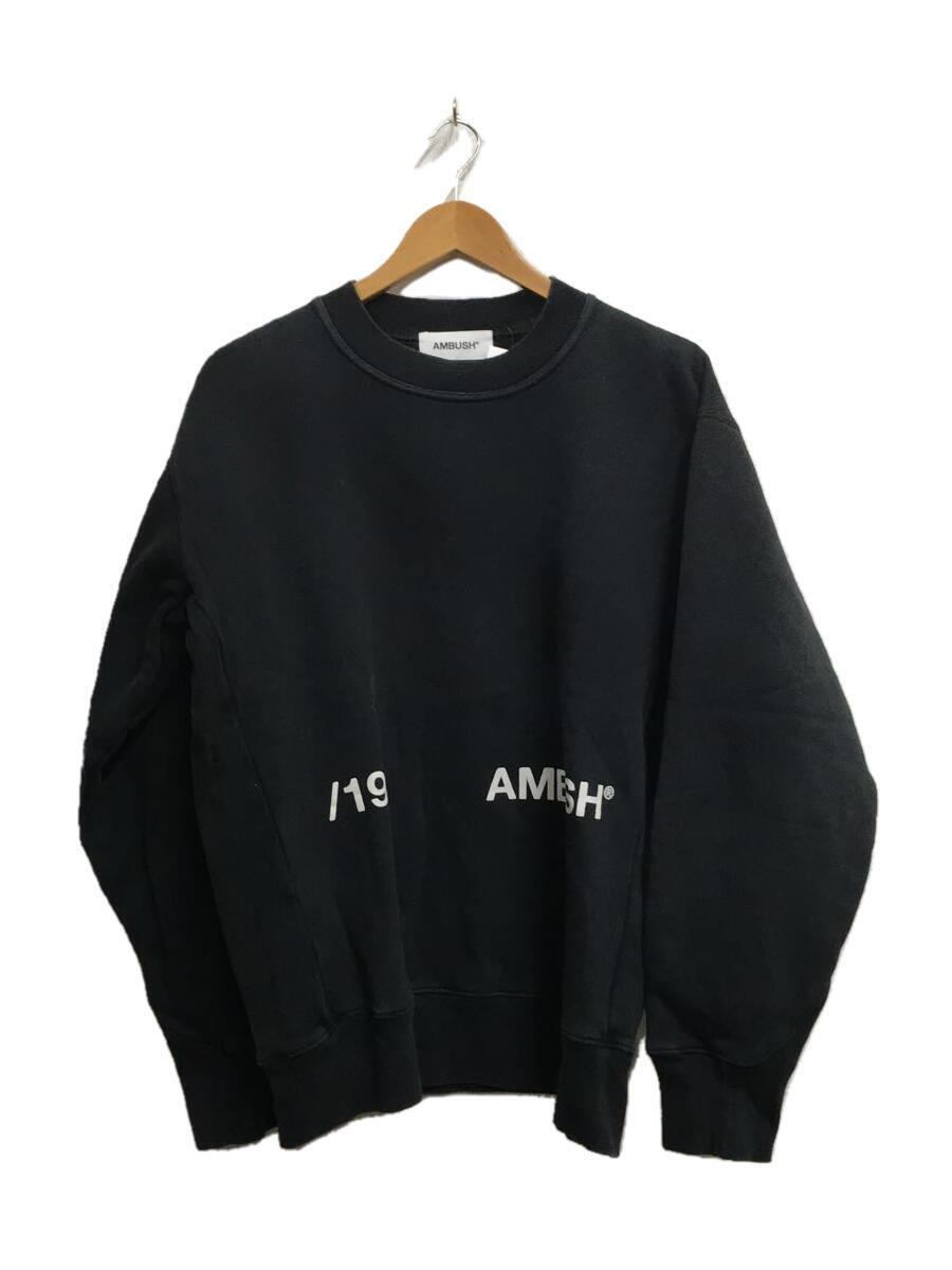 AMBUSH◆AW19/CREWNECK SWEAT SHIRT/スウェット/2/コットン/BLK