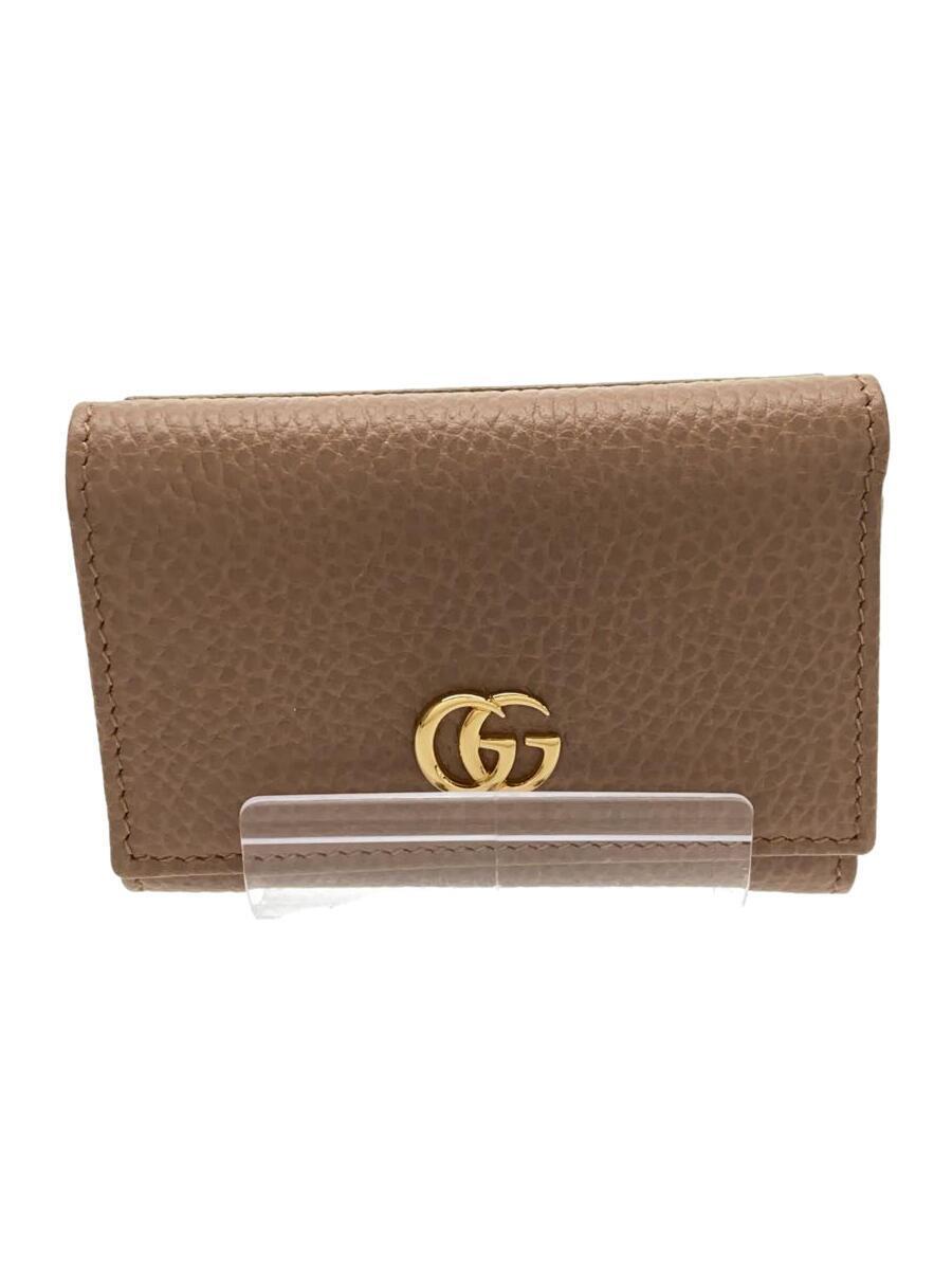 GUCCI◆GGマーモント ミディアムウォレット3つ折り財布/レザー/BEG/レディース/644407 525040