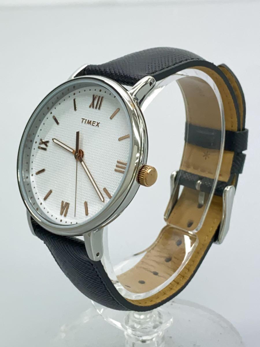 TIMEX◆クォーツ腕時計/アナログ/レザー/WHT/BLK/TW2T34700_画像2