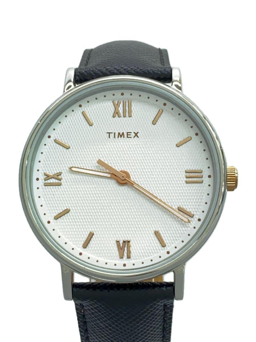 TIMEX◆クォーツ腕時計/アナログ/レザー/WHT/BLK/TW2T34700